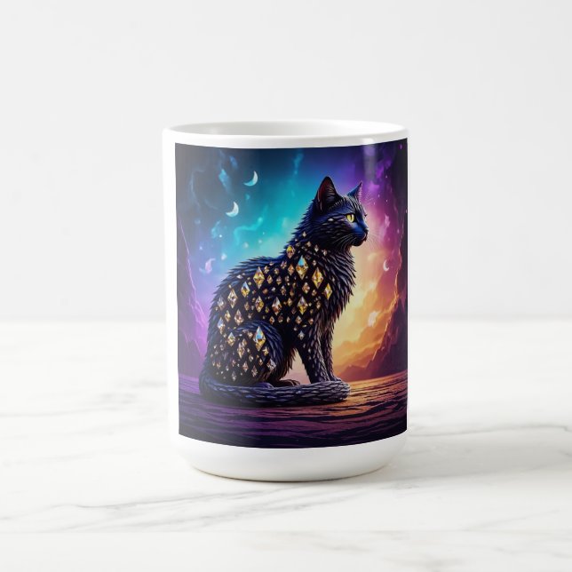 Caneca De Café Gato Preto Misterioso Com Diamantes (Centro)
