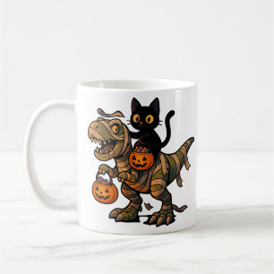 Caneca De Café Gato Preto Montando Múmia T-Rex – Dino Fofo de Hal