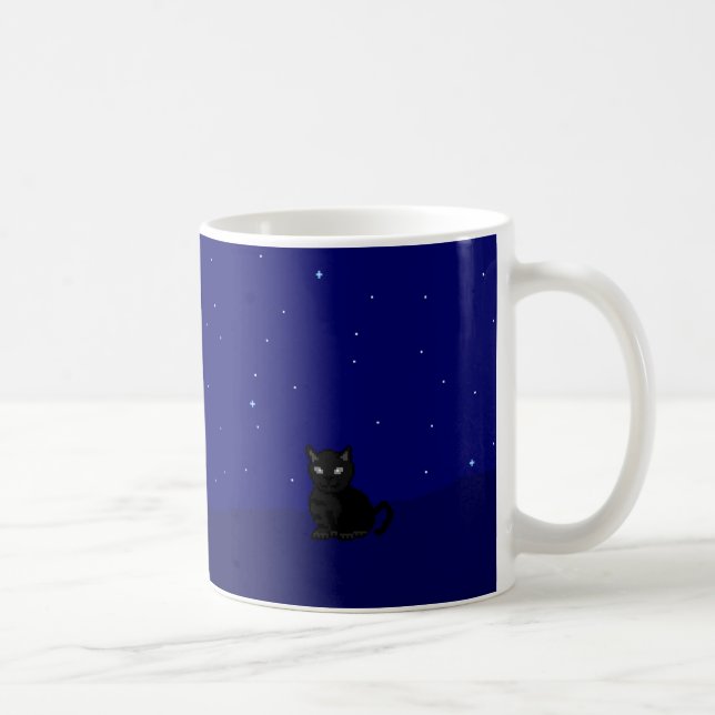 Caneca De Café Gato preto na arte do pixel da noite (Direita)