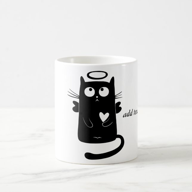 Caneca De Café Gato preto personalizado do anjo bonito (Centro)