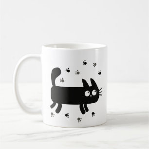 Caneca De Café Gato Preto Reproduzível com Impressões de Pata - C