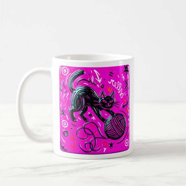 Caneca De Café Gato Preto Rosa  (Esquerda)