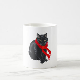 Caneca De Café Gato Preto se Aquecendo no Natal