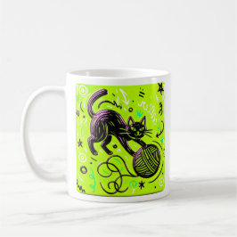 Caneca De Café Gato Preto Verde