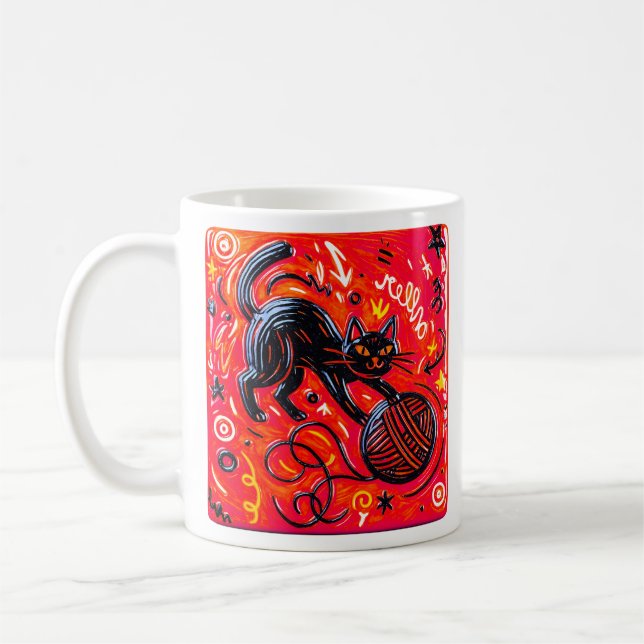 Caneca De Café Gato Preto Vermelho  (Esquerda)
