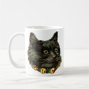 Caneca De Café Gato preto vitoriano com colar de sino