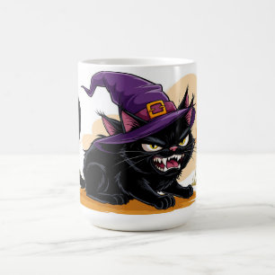 Caneca De Café Gato Preto Zangado Em Chapéu De Bruxa Halloween Ma