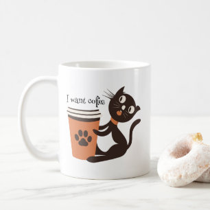 Caneca De Café Gato quer café engraçado