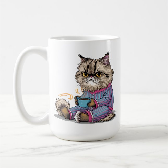 Caneca De Café Gato rabugento de pijama com café (Esquerda)
