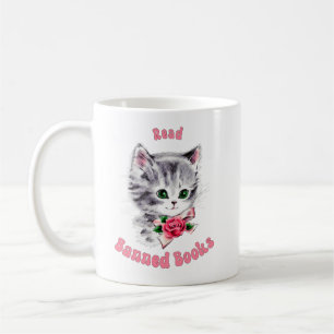 Caneca De Café Gato Retro Bonito - Leitura de Livros Banidos