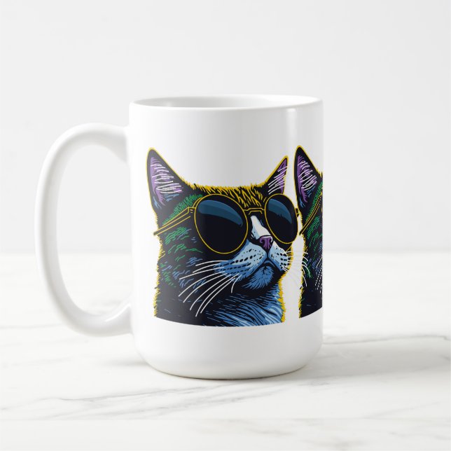 Caneca De Café Gato Retro: Charme de Óculos Amarelos (Esquerda)