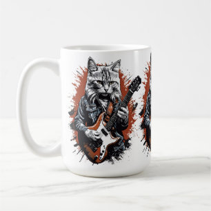 Caneca De Café Gato Rockstar Despedacando Guitarra