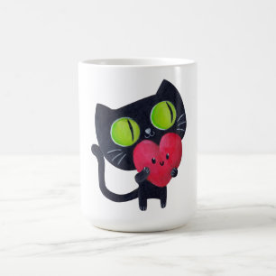 Caneca De Café Gato romântico que abraça o coração bonito