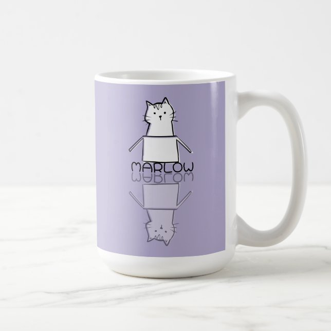 Caneca De Café Gato Roxo Fofo Reflexo Doodle Nome Personalizado  (Direita)