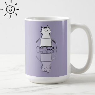 Caneca De Café Gato Roxo Fofo Reflexo Doodle Nome Personalizado