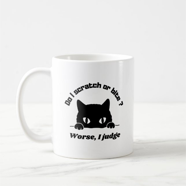 Caneca De Café Gato Sarcástico. Gato zangado. Julgando gato. Engr (Esquerda)