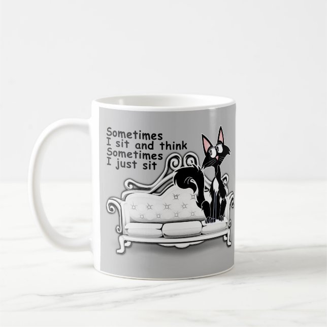 Caneca De Café Gato sentado e talvez pensando Mug (Esquerda)