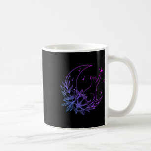 Caneca De Café Gato Sentado No Crescente Flor Da Lua Estrelas Mul