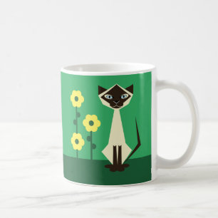 Caneca De Café Gato Siamês Com Flores