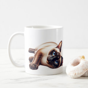 Caneca De Café Gato Siames, Felino Fofo de Olhos Azuis