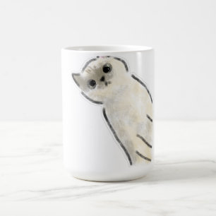 Caneca De Café Gato Siames Fofo Desenhado à Mão com Cabeça Inclin