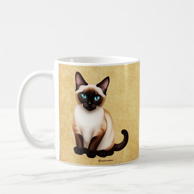 Caneca De Café Gato Siames no Papel Antigo (Esquerda)
