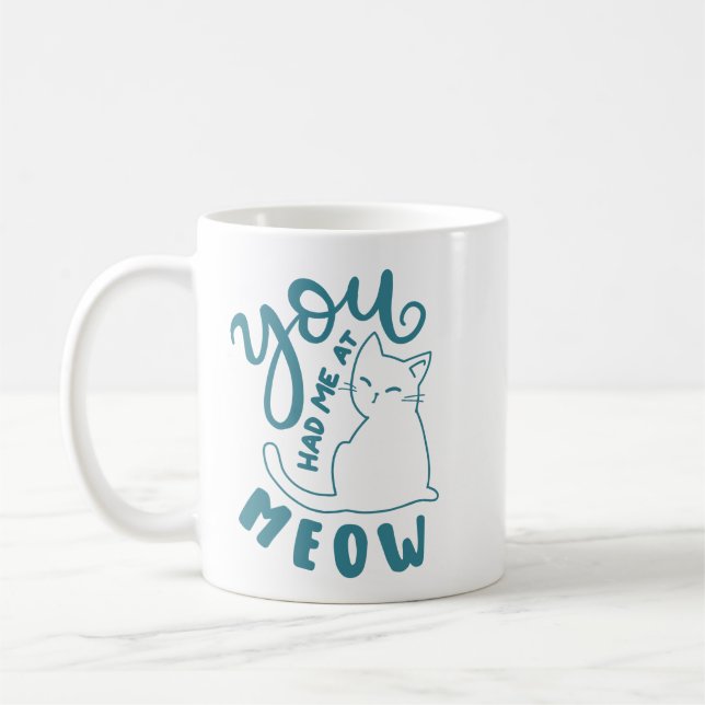 Caneca De Café Gato Simples E Encantador De Letra Teal (Esquerda)