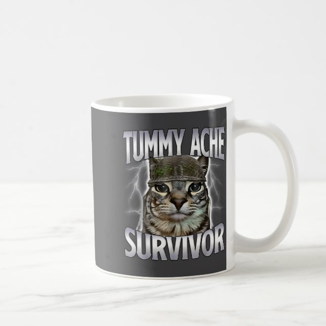 Caneca De Café Gato Sobrevivente de Dor de Barriga Meme Piada Div (Direita)