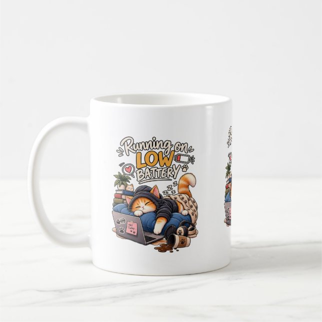 Caneca De Café Gato Sonolento Funcionando com Bateria Fraca Humor (Esquerda)
