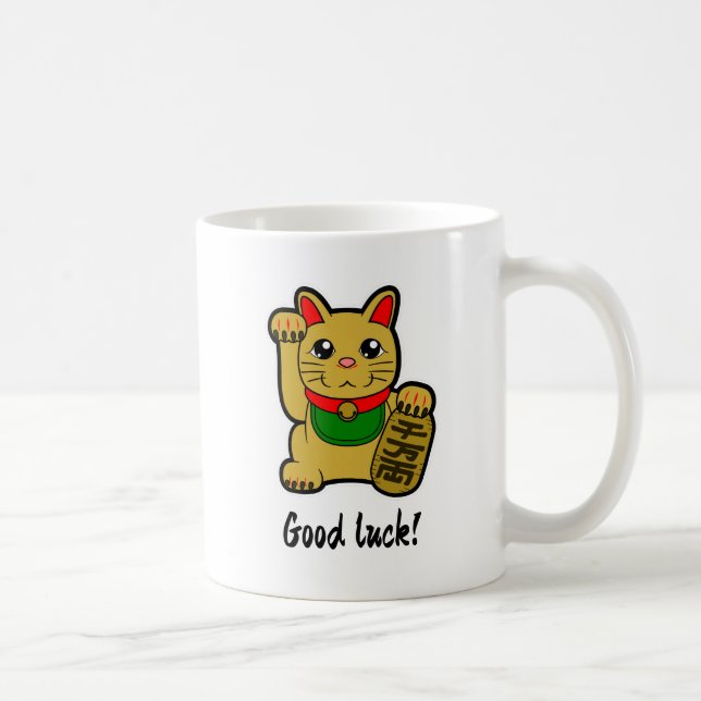 Caneca De Café Gato Sortudo do Ouro Japonês "Boa Sorte" (Direita)