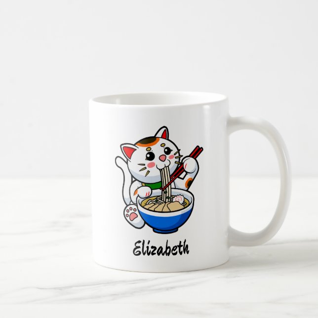 Caneca De Café Gato Sortudo Ramen - Personalizado (Direita)