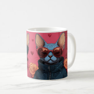 Caneca De Café Gato Sphynx com Rosas do Coração Dia dos Namorados