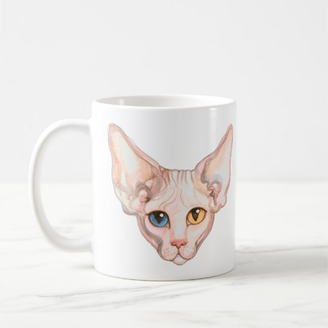 Caneca De Café Gato Sphynx Personalizado por Aquarela (Esquerda)
