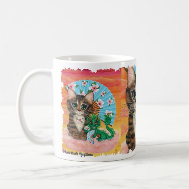 Caneca De Café Gato Tabby Dragão de Jade Li Mao Arte  (Esquerda)