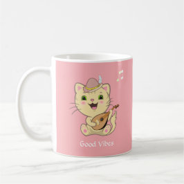 Caneca De Café Gato Tabby Gengibre Musical Fofo Feliz em Rosa Cla