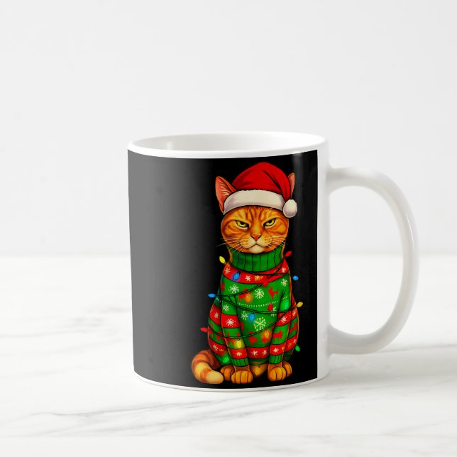 Caneca De Café Gato Tabby Laranja Luzes de Natal Divertido Papai  (Direita)