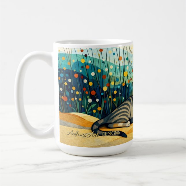 Caneca De Café Gato Tabby Sereno em Prado Caprichoso de Flores Si (Esquerda)