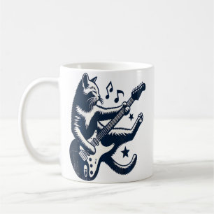 Caneca De Café Gato Tocando Guitarra Música Rock Vintage