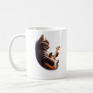 Caneca De Café Gato Tocando Violão - Música Rock Divertida Gato c