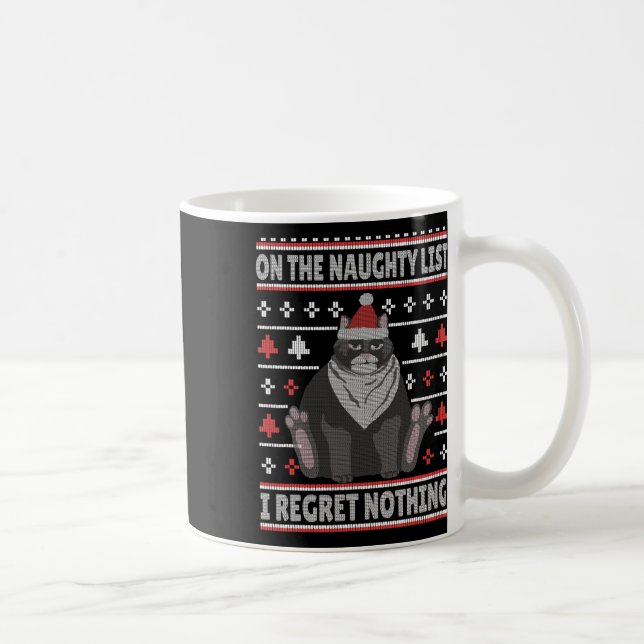 Caneca De Café Gato Travesso Suéter Feio de Natal Não Me Arrepend (Direita)