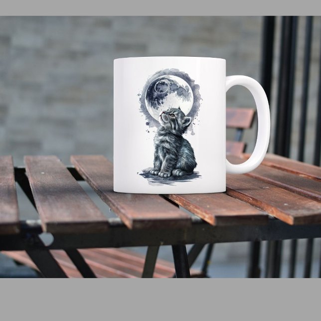 Caneca De Café Gato triste com lua (Criador carregado)