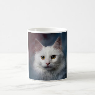 Caneca De Café Gato Turco Angora Branco Vermelho Azul