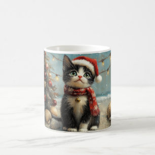 Caneca De Café Gato Tuxedo Natal Vintage Praia