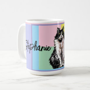 Caneca De Café Gato Tuxedo Pastel Gatos Mulheres Cores Pastel