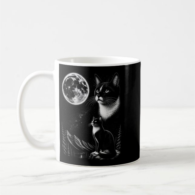 Caneca De Café Gato Tuxedo Uivando Para a Lua Retro 90 (Esquerda)