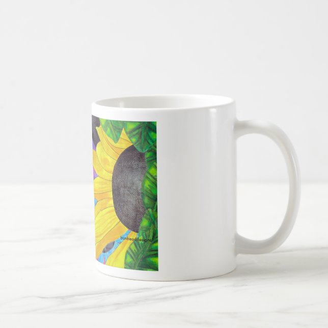 Caneca De Café Gato Verde-Eyed com joaninha e flor (Direita)