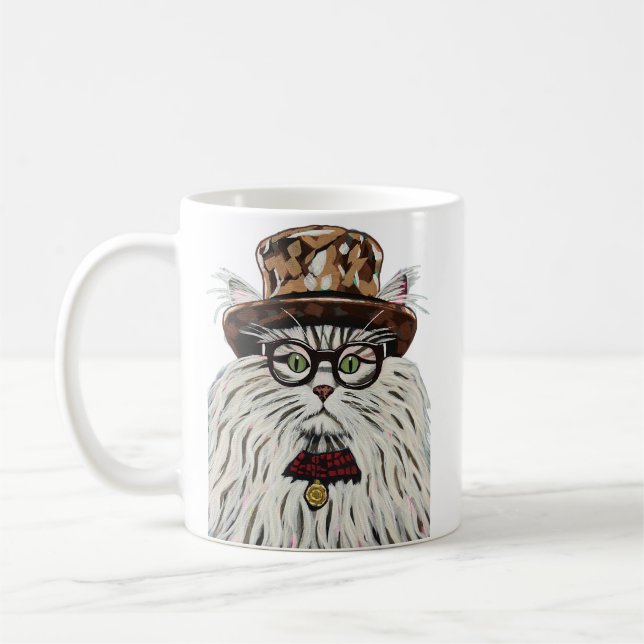 Caneca De Café Gato vestindo chapéu e óculos (Esquerda)
