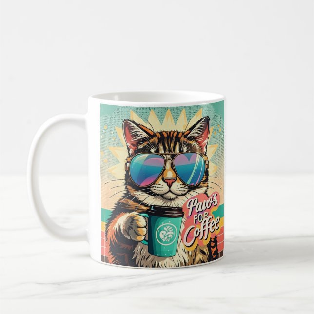 Caneca De Café Gato vestindo óculos de sol enormes com café (Esquerda)