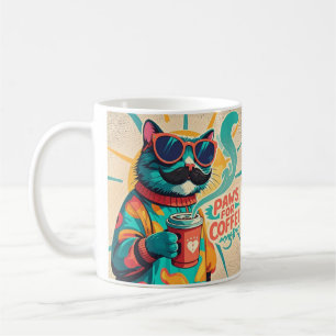 Caneca De Café Gato vestindo óculos de sol enormes, segurando caf