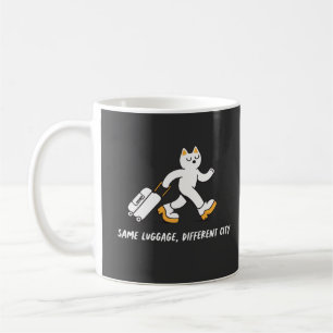Caneca De Café Gato Viajante Divertido Mesma Mala Cidade Diferent
